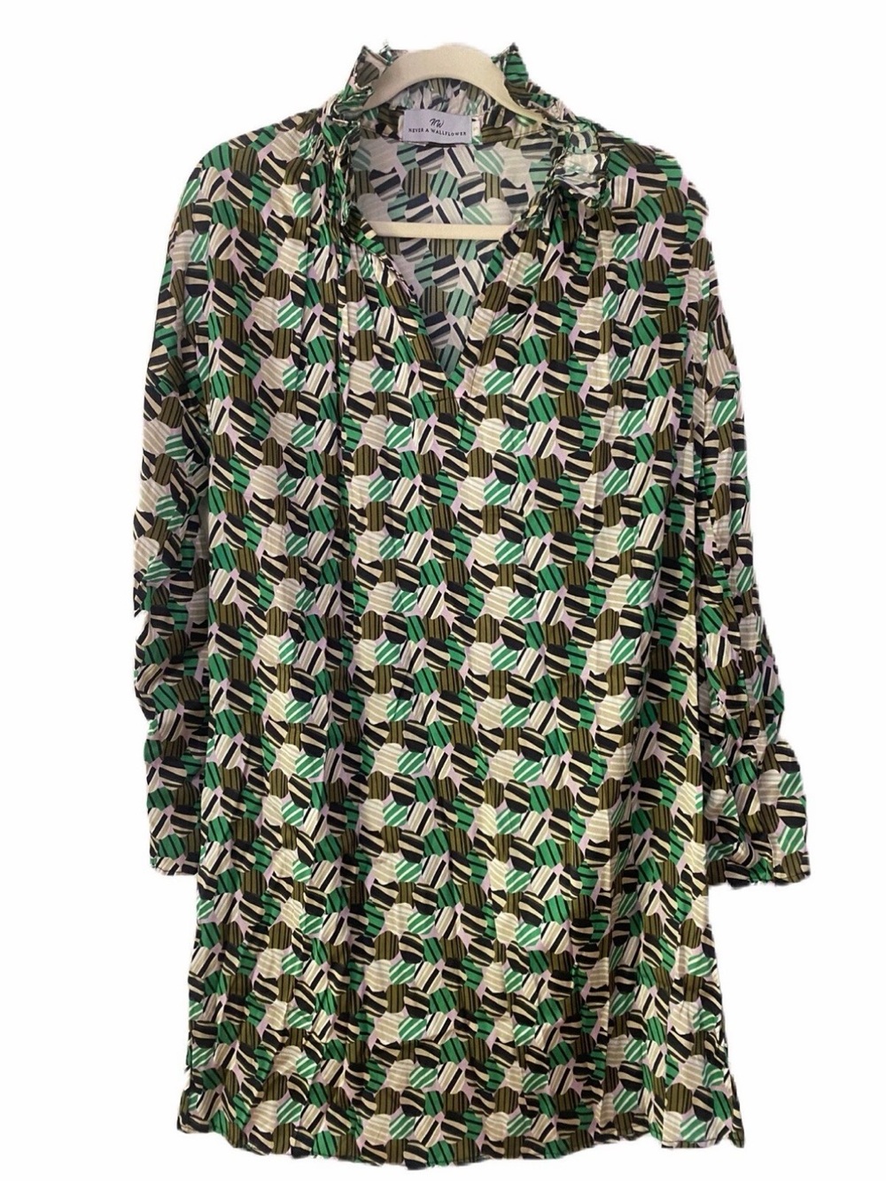 Never a Wallflower Geometric Print Green Women's Dress NWT Size XS